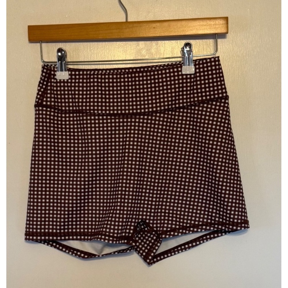 Aralina Brown Gingham High Waisted Athletic Biker Shorts Women Size Large